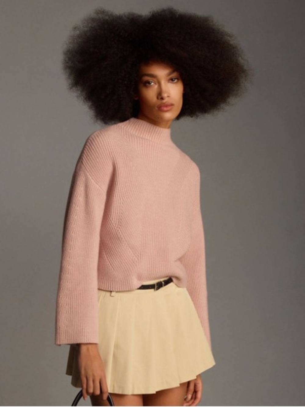 Anthropologie Maeve Katey Mock Neck Bell Sleeve Sweater In Taupe Size XL